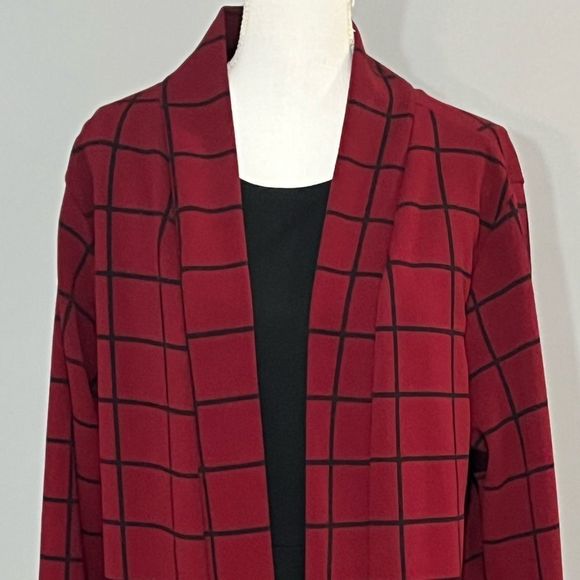 Boohoo red and black windowpane duster size 18 EUC lightweight - Picture 9 of 13